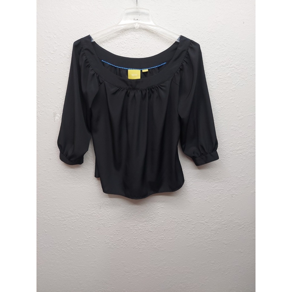 Maeve‎ Top Blouse Womens Small Black 3/4 Ballon Sleeve Scoop Neck Lightweight